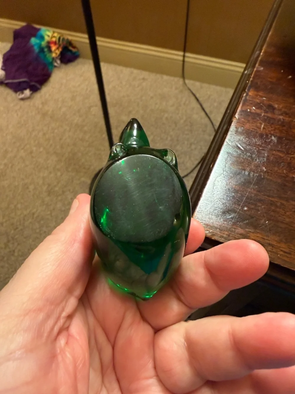 Emerald Green Art Glass Rabbit Paperweight 2.5”